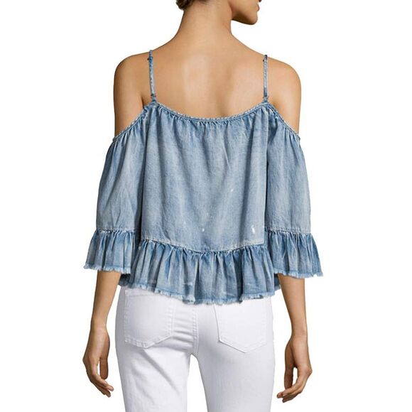 Free Heart Verna Denim Ruffled Cold Shoulder Top - Picture 4 of 4